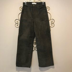 High waisted wide leg dark green corduroy pants